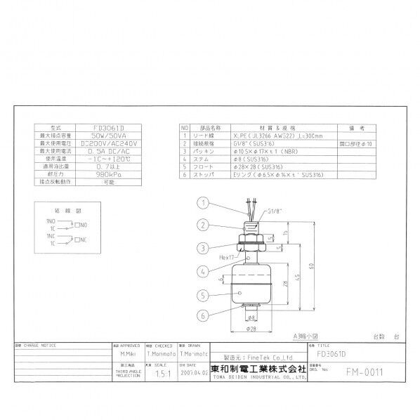 東和制電工業 ミニフロート/垂直取付タイプ FD3061DE 1個 | DIY 